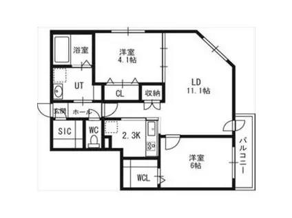 アルファスクエア北12西3(2LDK/4階)の間取り写真