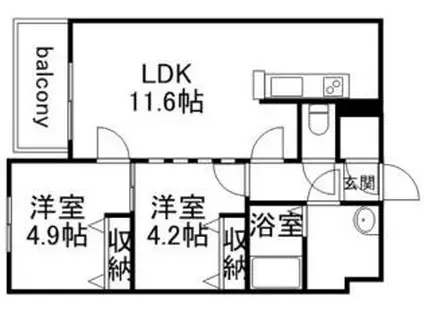 カサ・ヴェルデ平岸(2LDK/2階)の間取り写真