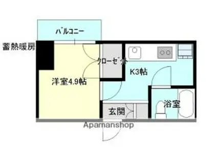 エトワール弘前第3(1K/4階)の間取り写真