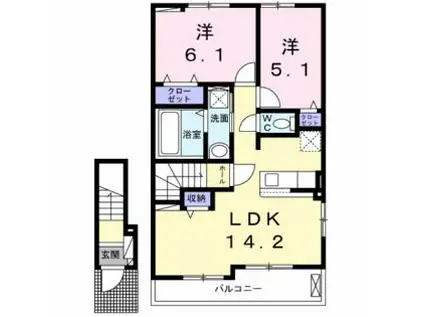 ヴァンベール(2LDK/2階)の間取り写真