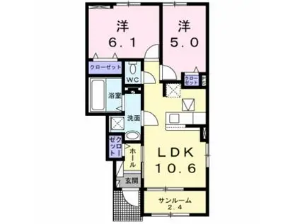 ヴァンベール(2LDK/1階)の間取り写真