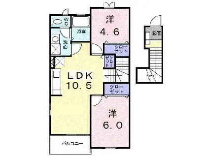 グランデパインヒルズB(2LDK/2階)の間取り写真