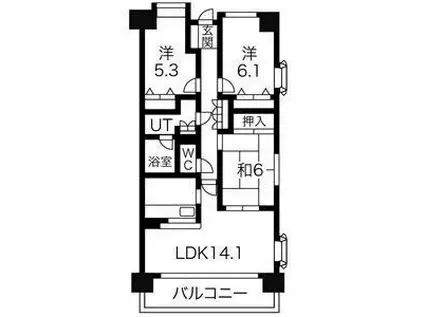 上杉シティハウス(3LDK/6階)の間取り写真