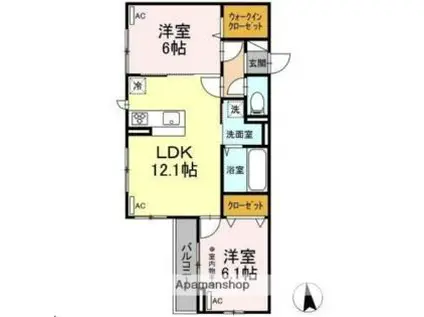 D-ROOM錦町二丁目(2LDK/2階)の間取り写真