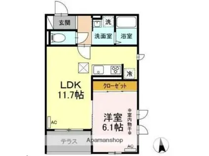 D-ROOM錦町二丁目(1LDK/1階)の間取り写真