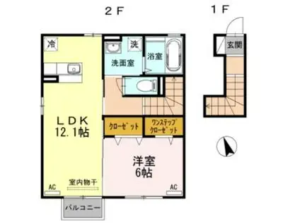 ベルメゾンA(1LDK/2階)の間取り写真