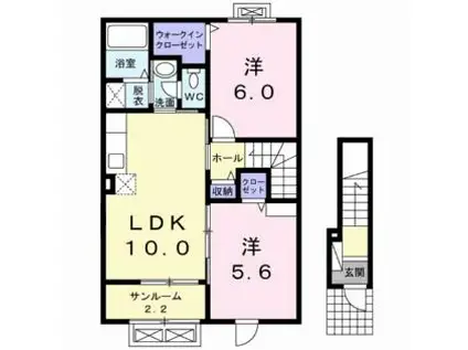 デスパシオ矢来(2LDK/2階)の間取り写真