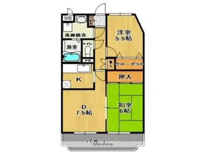 JR東北新幹線 郡山駅(福島) バス乗車時間：12分 大原バス停で下車 徒歩1分 3階建 築28年(2DK/2階)の間取り写真