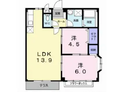 エルディムKAWANA(2LDK/1階)の間取り写真