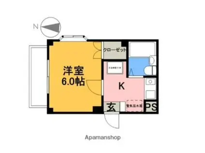 西武新宿線 狭山市駅 徒歩5分 3階建 築34年(1K/2階)の間取り写真