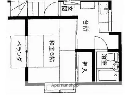 京成本線 市川真間駅 徒歩2分 2階建 築40年(1DK/1階)の間取り写真