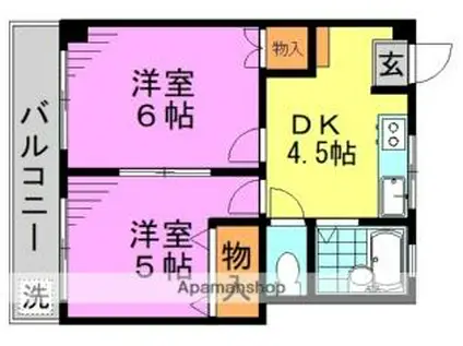 JR中央線 高円寺駅 徒歩8分 6階建 築51年(2DK/4階)の間取り写真
