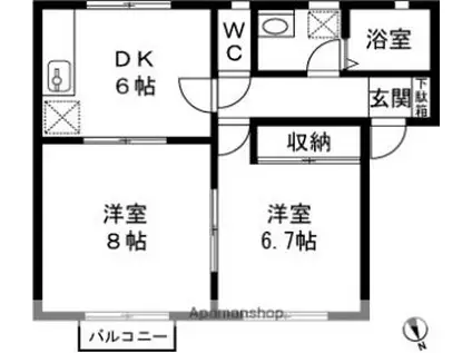 シティーハイツ金子III(2DK/1階)の間取り写真