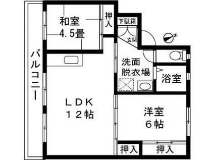 ビレッジハウス若葉1号棟(2LDK/5階)の間取り写真