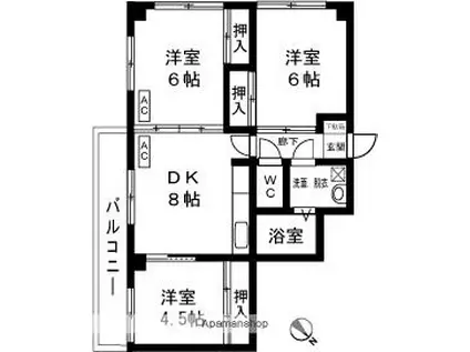 ハイツタカヨシII(3DK/1階)の間取り写真