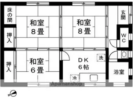 JR上越線 小千谷駅 徒歩39分 2階建 築47年(3DK)の間取り写真
