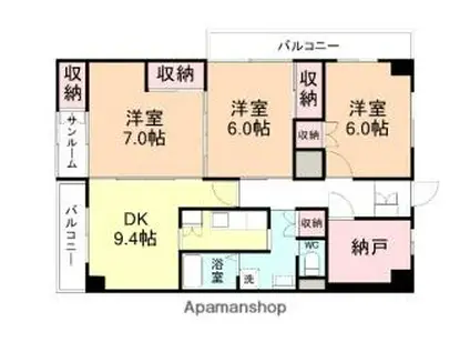 JR北陸新幹線 富山駅 徒歩5分 10階建 築37年(3DK/8階)の間取り写真