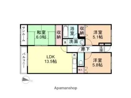 JR城端線 高岡駅 徒歩10分 5階建 築22年(3LDK/5階)の間取り写真