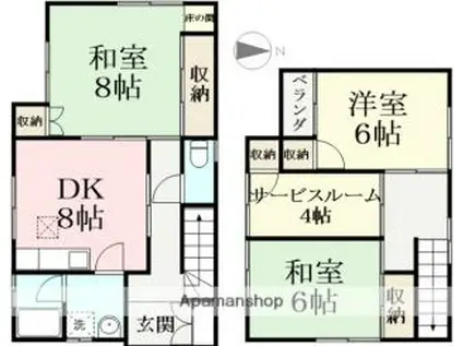 福井鉄道福武線 赤十字前駅 徒歩15分 2階建 築40年(3SDK)の間取り写真