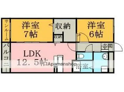 JR越美北線 越前大野駅 徒歩25分 4階建 築10年(2LDK/2階)の間取り写真