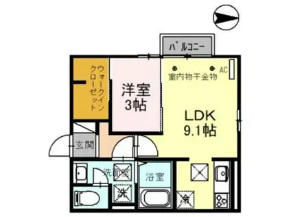 福井県福井市 2階建 築1年(1LDK/1階)の間取り写真