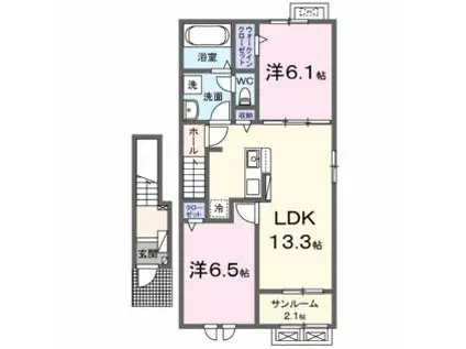 サン・リベールII B(2LDK/2階)の間取り写真