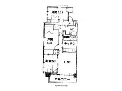 JR身延線 善光寺駅 徒歩14分 3階建 築28年(3LDK/3階)の間取り写真