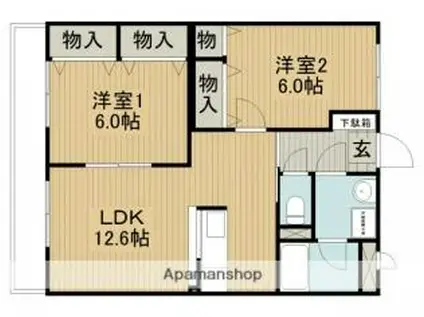 マンションボンジュール(2LDK/2階)の間取り写真