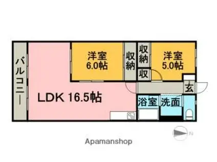 アステール(2LDK/6階)の間取り写真