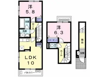 ソリタリーパインB(2LDK/2階)の間取り写真