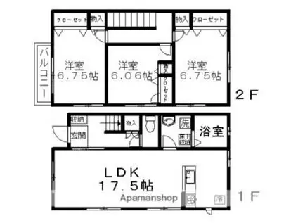 紫風荘 B棟(3LDK/2階)の間取り写真