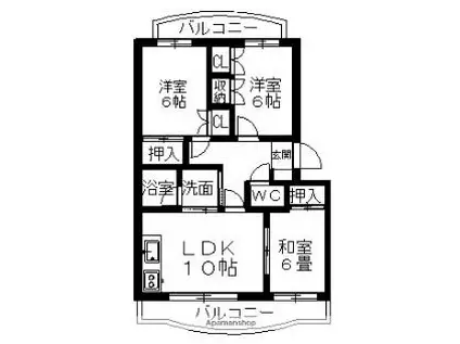 ポルタ草薙B(3LDK/3階)の間取り写真