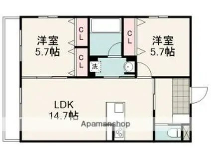 曲金2丁目マンション(2LDK/4階)の間取り写真