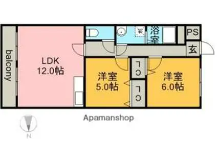 シャインハイツ入場(2LDK/2階)の間取り写真