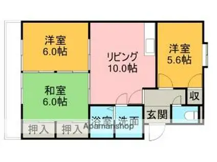 JR中央本線 春日井駅(名鉄) 徒歩6分 3階建 築33年(3DK/3階)の間取り写真