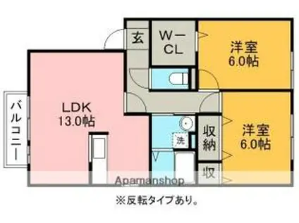 名鉄小牧線 春日井駅(名鉄) 徒歩19分 2階建 築24年(2LDK/1階)の間取り写真