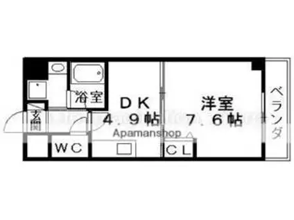 JR東海道・山陽本線 瀬田駅(滋賀) 徒歩2分 10階建 築20年(1DK/7階)の間取り写真