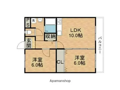 メイプル東名坂(2LDK/2階)の間取り写真