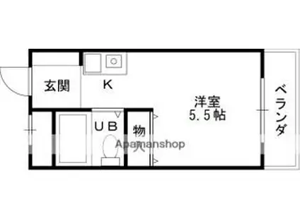 JR関西本線 八尾駅 徒歩18分 5階建 築35年(ワンルーム/3階)の間取り写真
