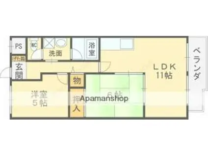 近鉄南大阪線 土師ノ里駅 徒歩7分 4階建 築30年(2LDK/1階)の間取り写真