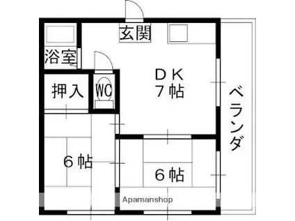 ヤマキタコーポ(2DK/2階)の間取り写真