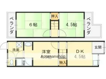 京阪本線 牧野駅 徒歩6分 2階建 築54年(3K)の間取り写真