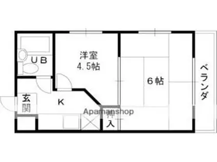 阪急京都本線 高槻市駅 徒歩15分 3階建 築36年(2K/2階)の間取り写真