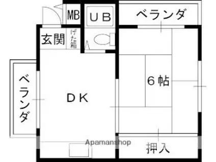 阪急京都本線 高槻市駅 徒歩8分 3階建 築35年(1DK/1階)の間取り写真