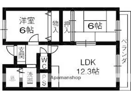 京阪本線 萱島駅 徒歩25分 3階建 築34年(2LDK/2階)の間取り写真