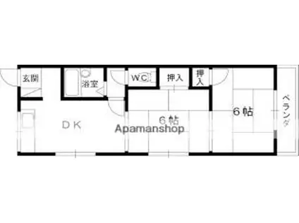 京阪本線 香里園駅 徒歩4分 4階建 築36年(2DK/1階)の間取り写真