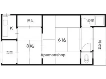 京阪本線 萱島駅 徒歩20分 2階建 築55年(2K/2階)の間取り写真