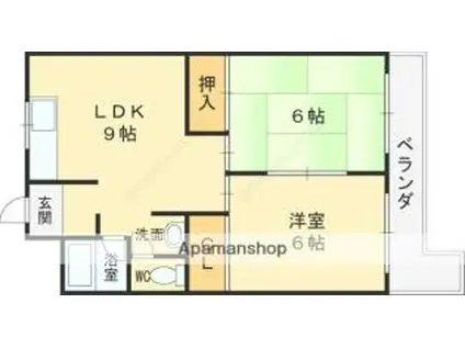 大阪メトロ谷町線 守口駅 徒歩11分 4階建 築43年(2LDK/2階)の間取り写真