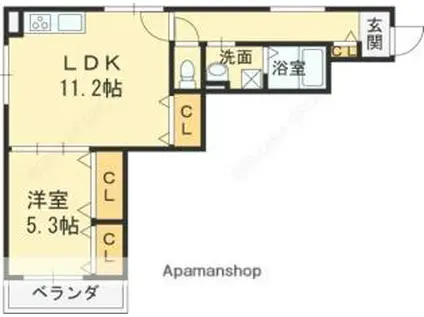 クリエオーレ川田(1LDK/2階)の間取り写真