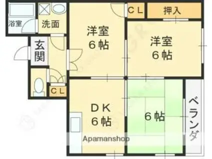 JPアパートメント藤井寺II(3DK/2階)の間取り写真